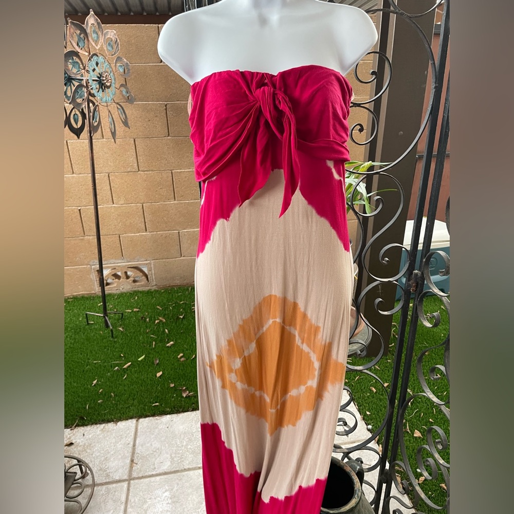 Young Fabulous & Broke Twist Tie Strapless Tie Dye Print Flowy Maxi Dress XS - Picture 6 of 16